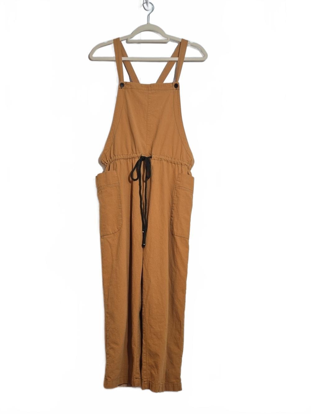 Hem & Thread Mustard Golden Brown Utility Overalls with Black Drawstring